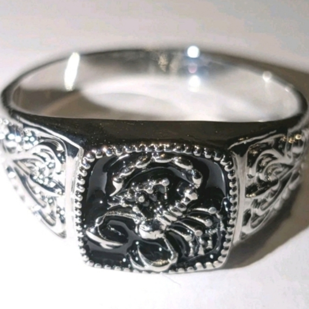 Bright Deep Black Enamel With Unique Scorpion Square Face Design Ring For Men 13